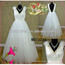 Whole tulle A-line princess fresh weddding dress floor lenght with V-neckline and backless